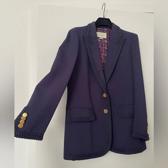 Gucci Navy Blue Single Breasted Blazer Jacket women’s size 38/ US 2 - Picture 2 of 16